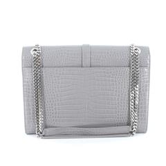 YVES SAINT LAURENT Crocodile Embossed Grey Leather Envelope Bag